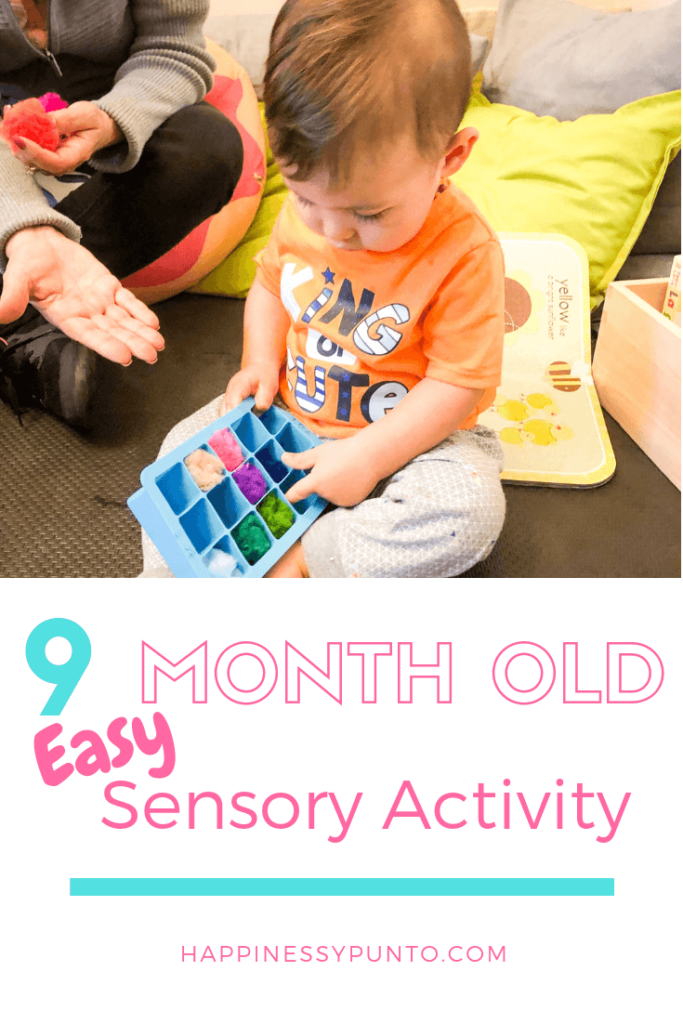 Here is a 5 minute setup sensory activity that you can do with your 9 month old baby
