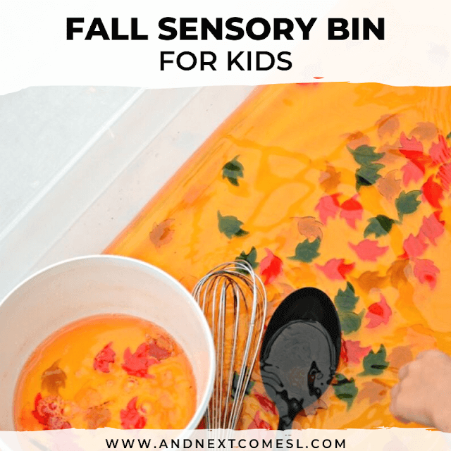 Autumn and fall activities for toddlers: a super easy water sensory bin for fall that works on fine motor skills